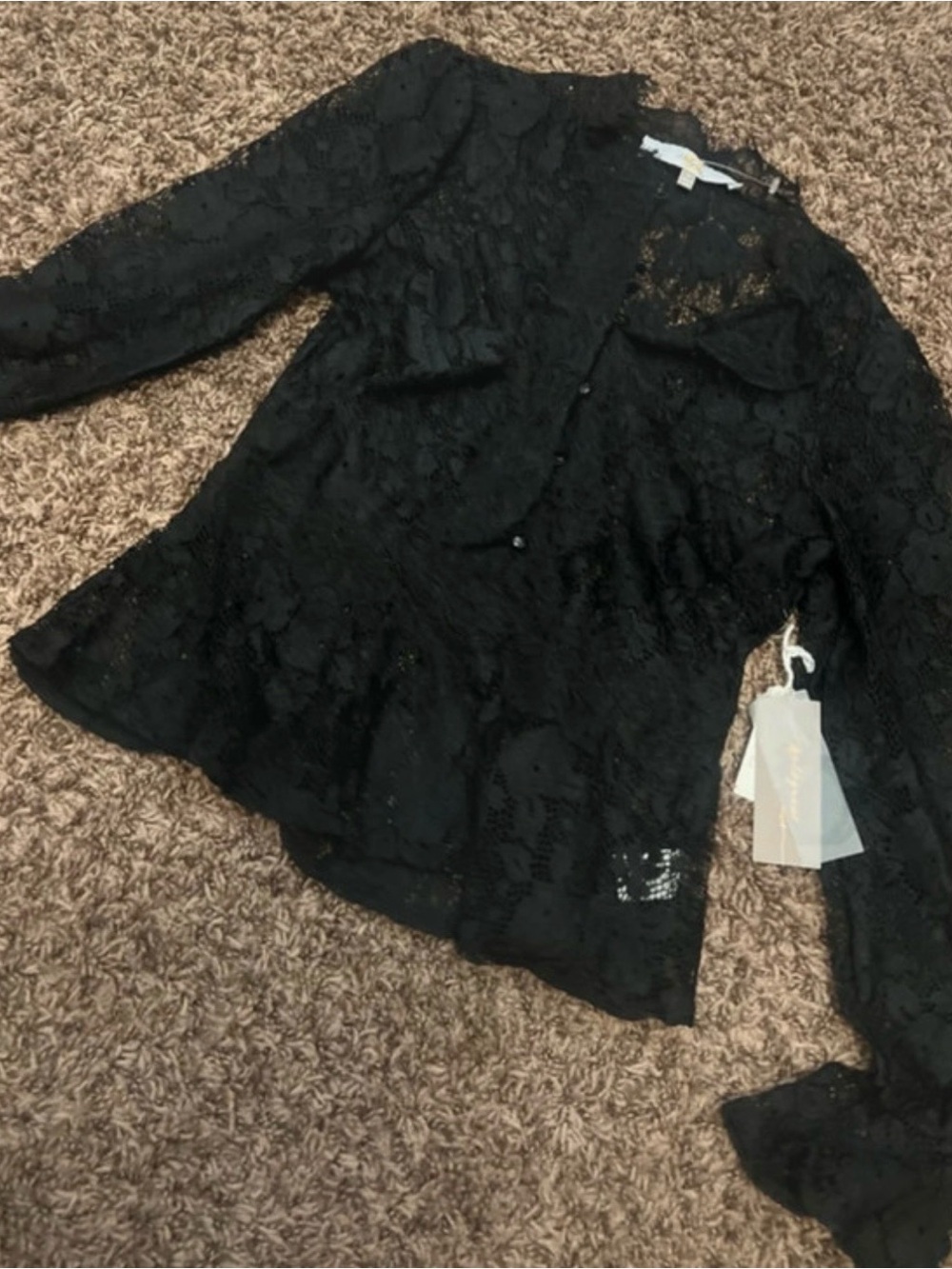 Black Lace Button-Front Blouse - Women's